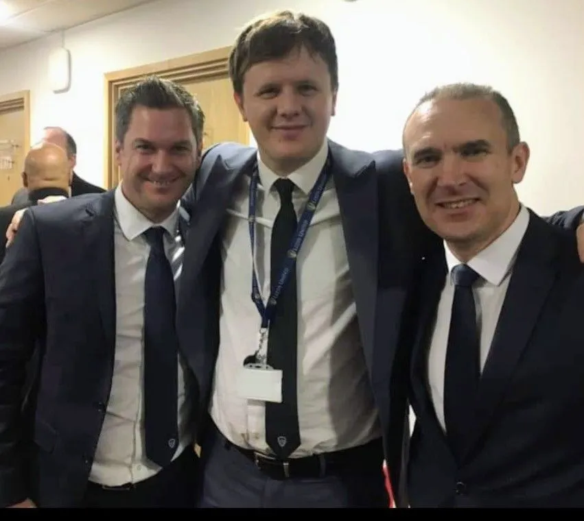 Elliott Horan with colleagues during his football career